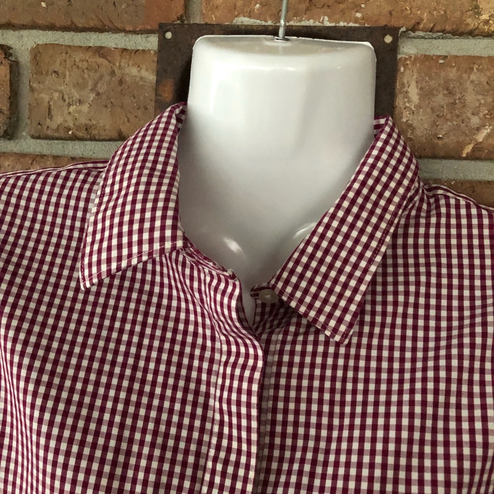 Lands End Women’s Maroon Gingham Blouse 8